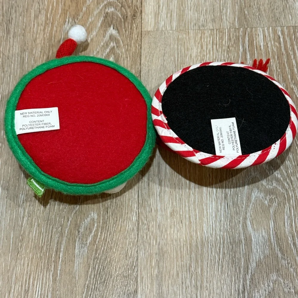 Vintage Pier 1 Cloth Santa Penguin Wine Glass Base Coasters 2pc Set